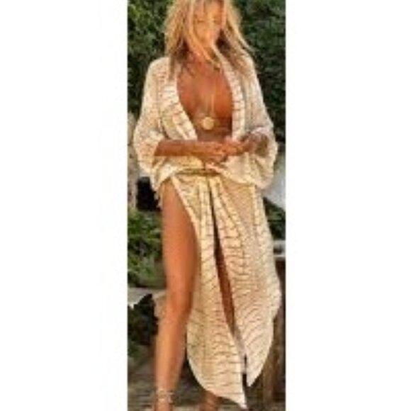 Ramona Larue Erte Kaftan Alligator Print Chiffon Kimono Designer Cocoon Wrap - Picture 2 of 9
